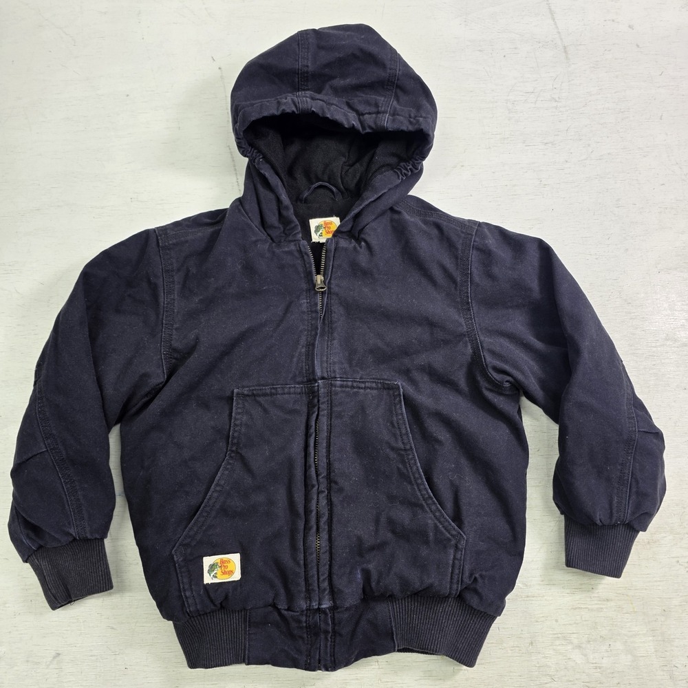Bass Pro Shops Black Full Zip Insulated Canvas Work Jacket Youth Kids Boys Sz S